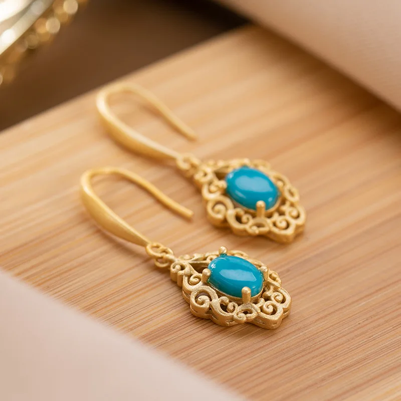 

jinwateryu S925 sterling silver natural retro personality hollow pattern classical ladies earrings