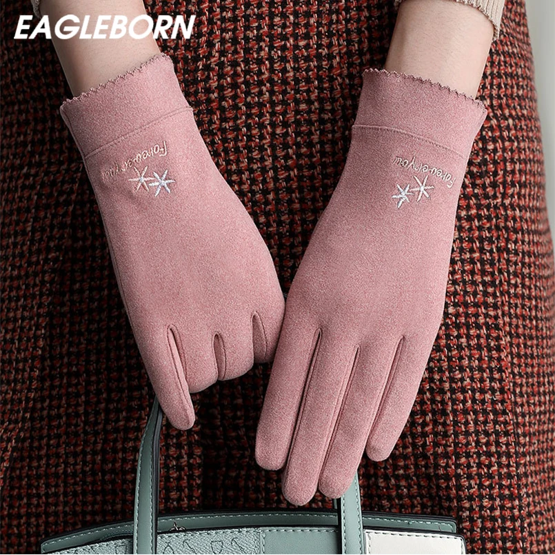 

Новые модные женские теплые перчатки, зимние акриловые корейские перчатки для верховой езды, женские длинные перчатки для вождения с сенсорным экраном, розовые