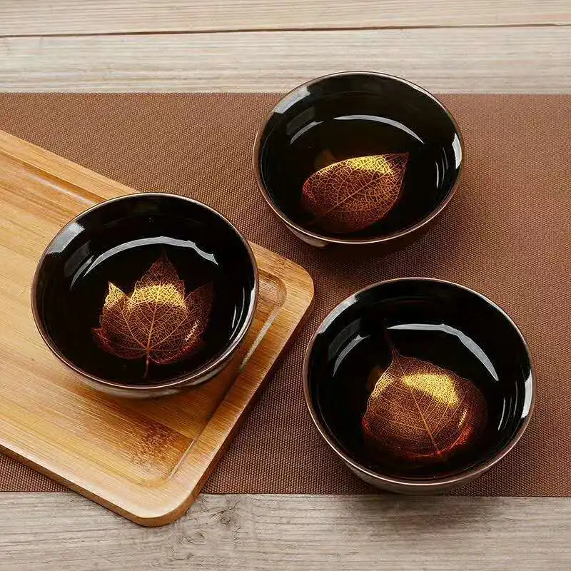 Кофейная чашка кунг фу чайная Jianye с железными шинами золотыми листьями jianye master