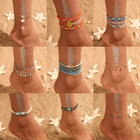 canze bohemian vintage anklet rope mixed color braided turquoise sunflower handmade rice beads multilayer anklet accessories