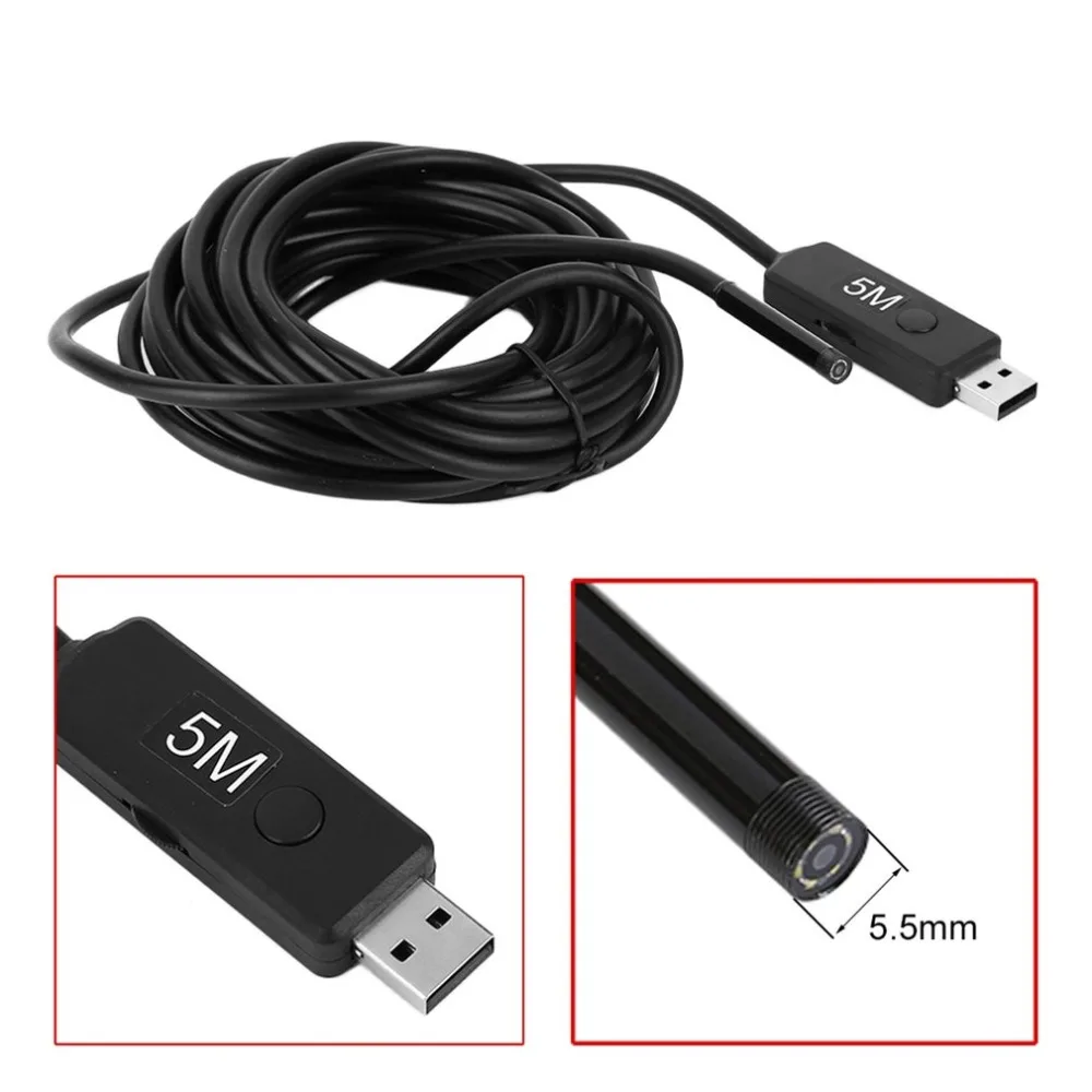 5 мм водонепроницаемый HD 2 м/5 м/10 м эндоскоп мини USB камера бороскоп фото Захват