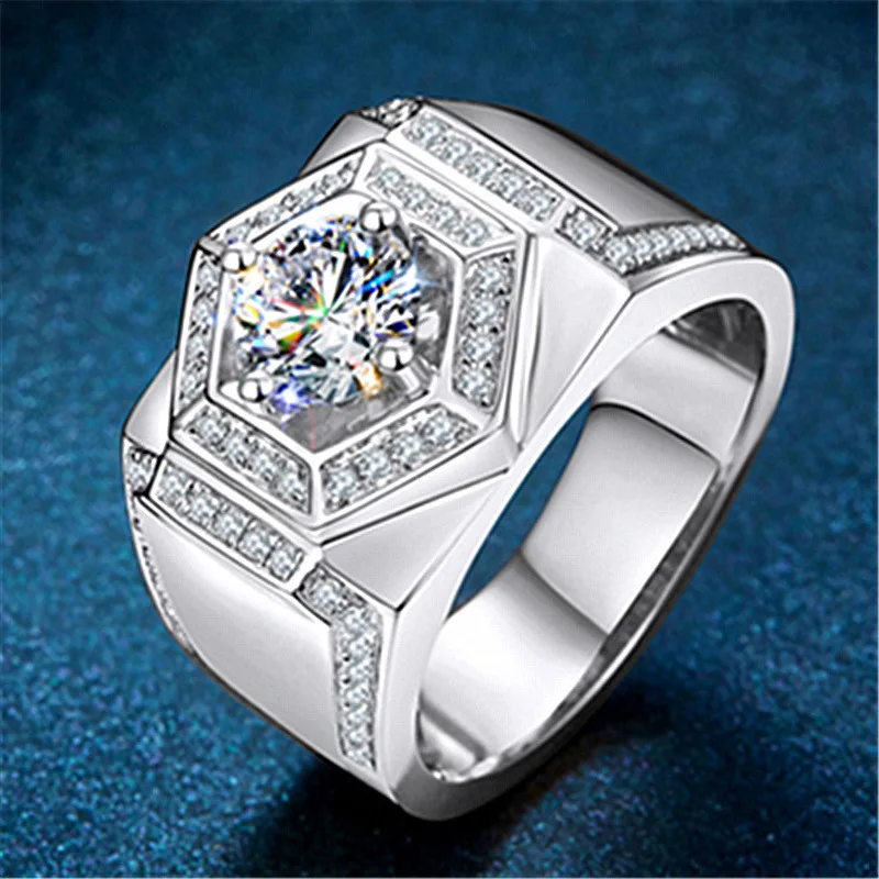 

Full Diamond Fully-Inlaid 18K Rose Gold Plated Platinum Six-Sided Diamond Ring Moissanite Colored Gold Domineering Eight Diagram