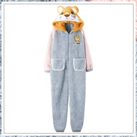 women men onesie pajamas winter thicken sleepwear cartoon animal lion pyjamas zipper coral fleece warm jumpsuits