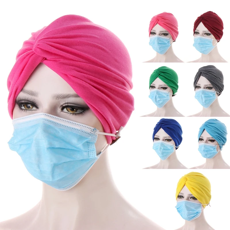 

Casual Women Turban Head Wrap Hat With Button Headwear Headscarf Bonnet Inner Hijabs Cap Muslim Hijab Chemo Hats Turbantes Caps