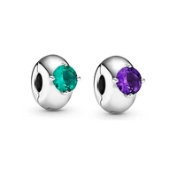 valentines day purple green round solitaire clip charms beads fit 925 sterling silver fit bracelets gift diy for women jewelry