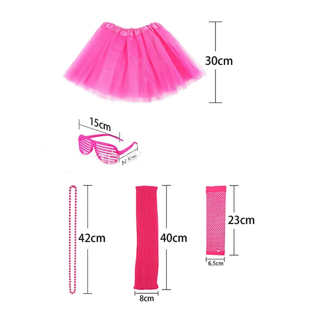 

80s Party Fancy Dress Costume Outfit Accessories Set Neon Bracelet Beads Earrings Fishnet Gloves Necklace Tutu Kit Party