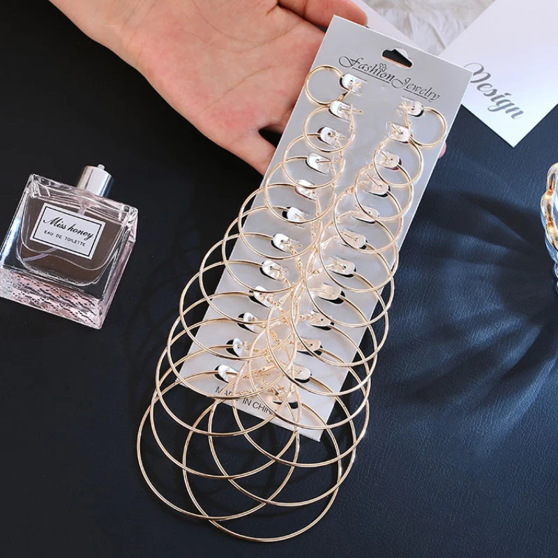 12 пар рок набор серег колец золотые и серебряные большие серьги кольца женские