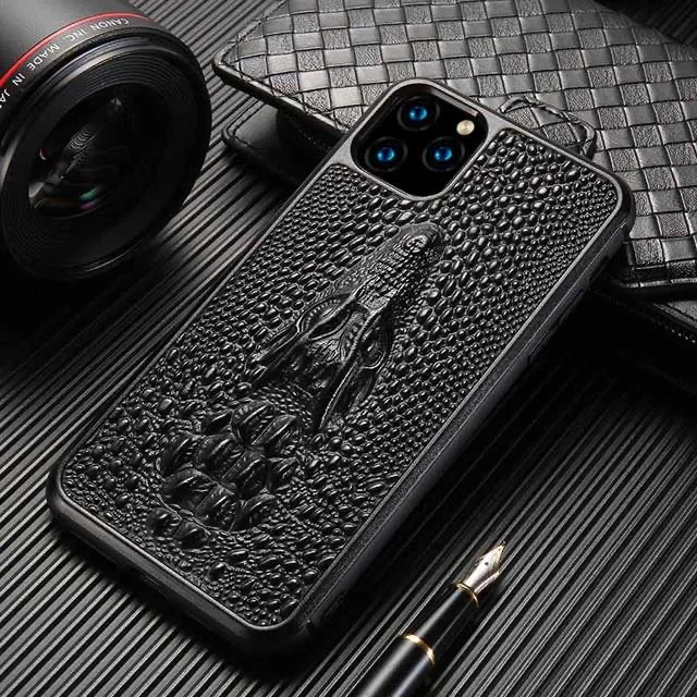 

Luxury Genuine 3D Dragon Head Grain Cow Leather phone case For Apple iPhone 6 6s 7 8 Plus X XS Max XR 11 11 Pro Max case FHX-16K