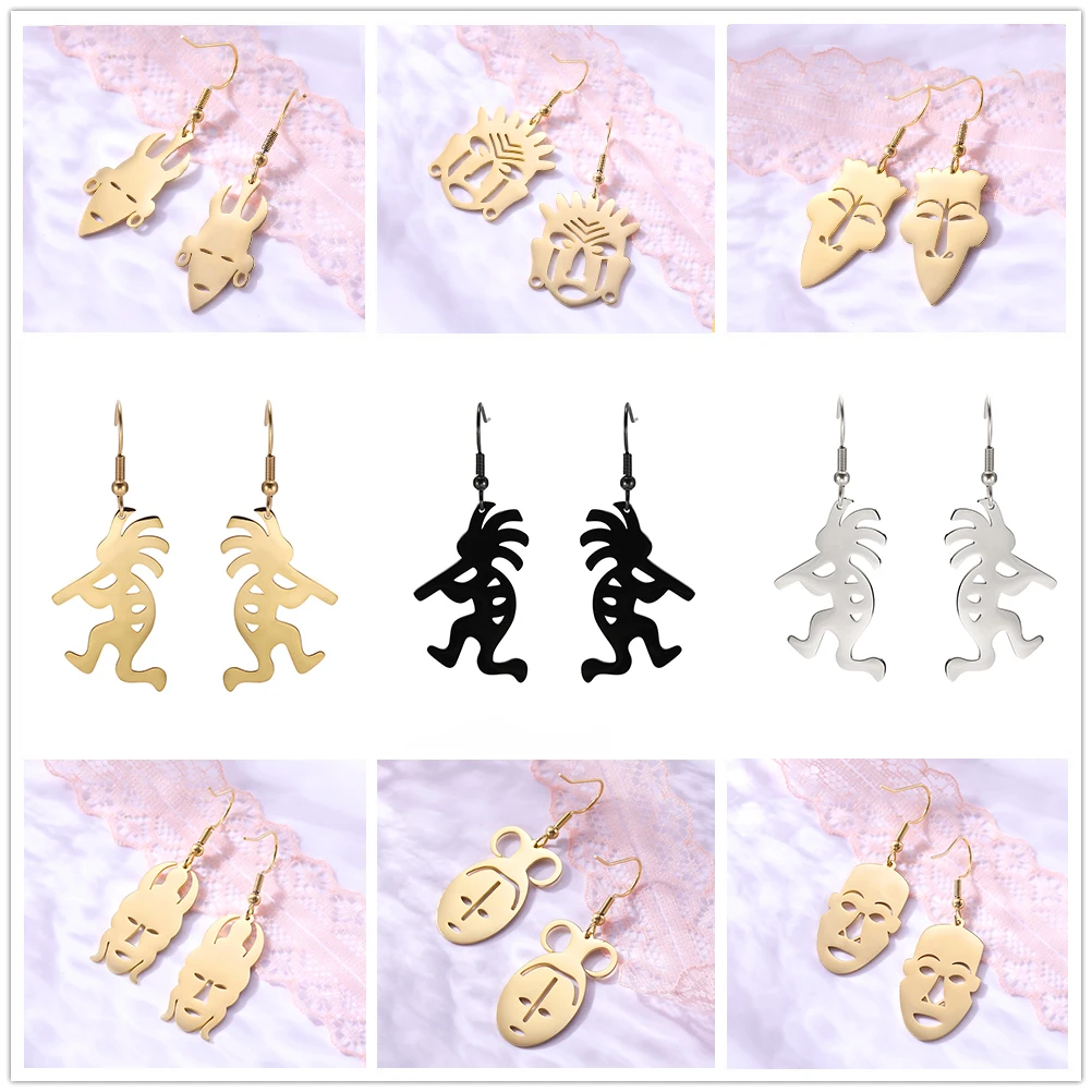 Винтажные серьги с лицом фараона из нержавеющей стали для женщин и мужчин в