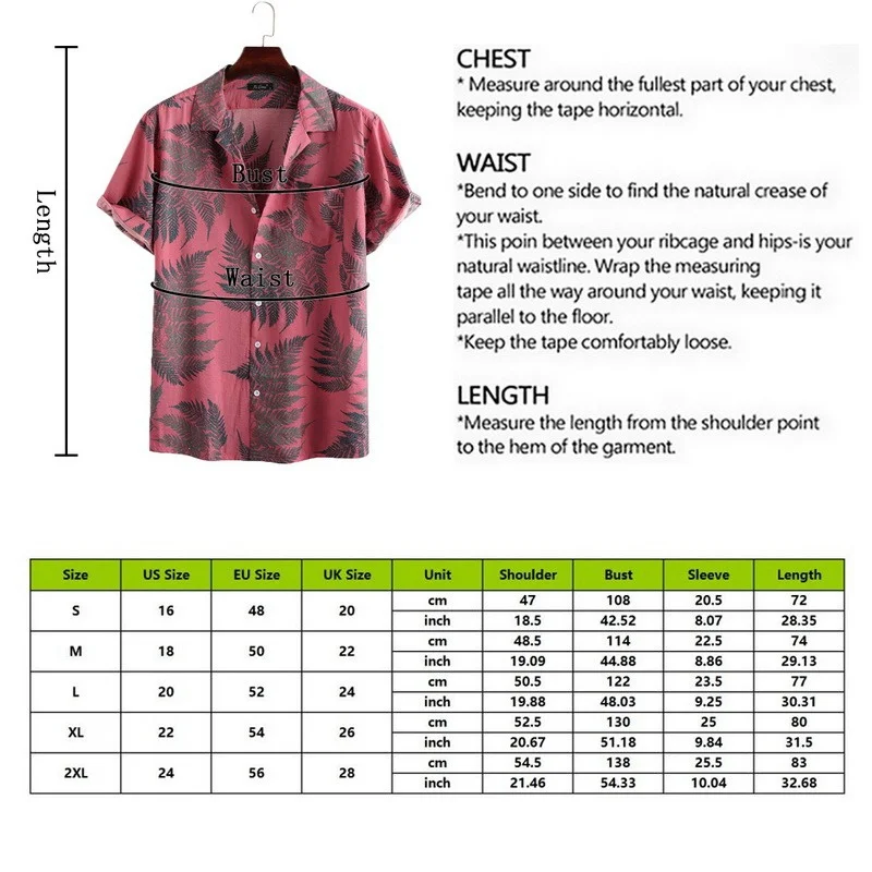 

Muyogrt Men Short Sleeve Lapel Printed Shirt Tropical Leaf Pattern Floral Shirt Casual Summer Hawaiian Holiday Camisa Tops S-2XL