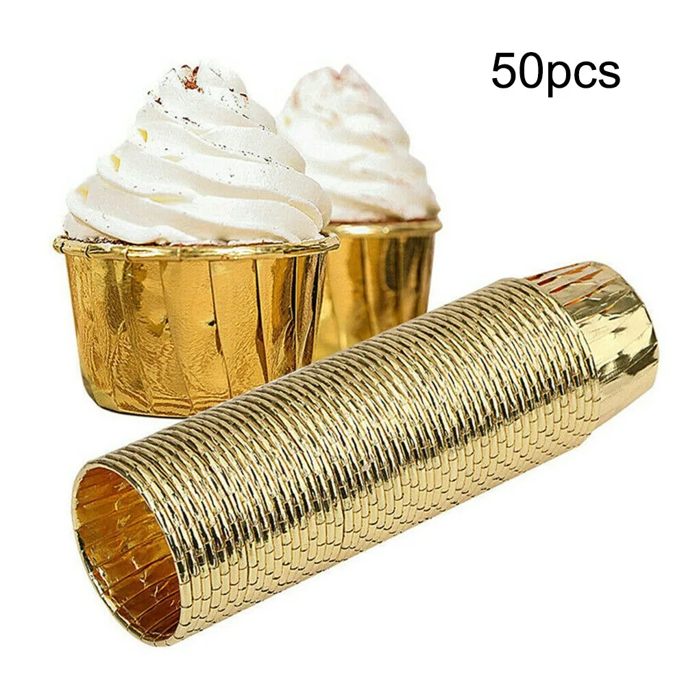 

50pcs/Set Cupcake Paper Cup Oilproof Cupcake Liner Baking Cup Tray Case Wedding Party Caissettes Golden Muffin Wrapper Paper