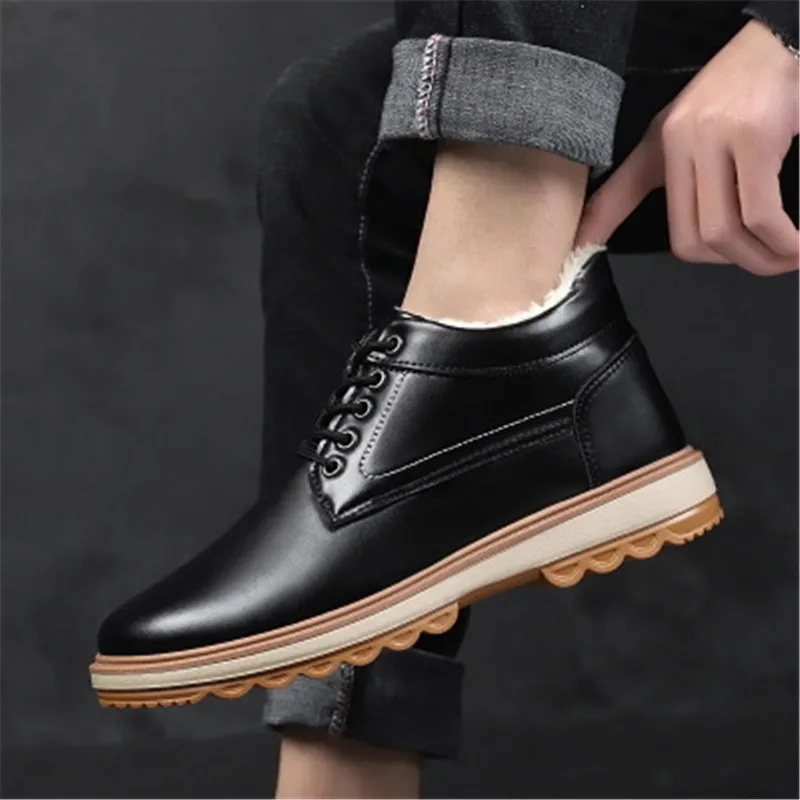Зимние теплые меховые мужские ботильоны на плоской подошве обувь для мужчин