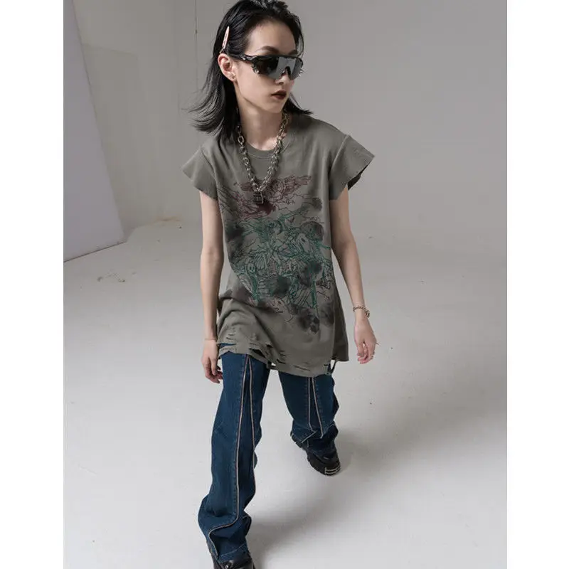 Vintage Jeans Men Stripe Zipper Horn High Street Vibe Retro Hiphop Men Jeans Trousers Hip Hop Wash Elastic Patchwork Jeans Women