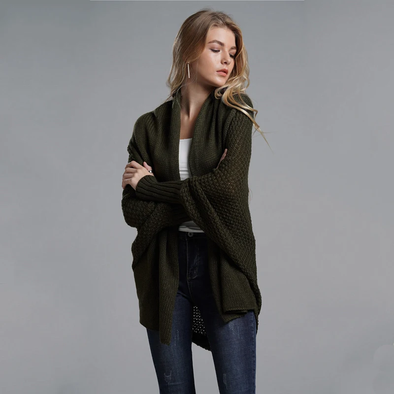 Женский вязаный кардиган с рукавом летучая мышь элегантный джемпер большого