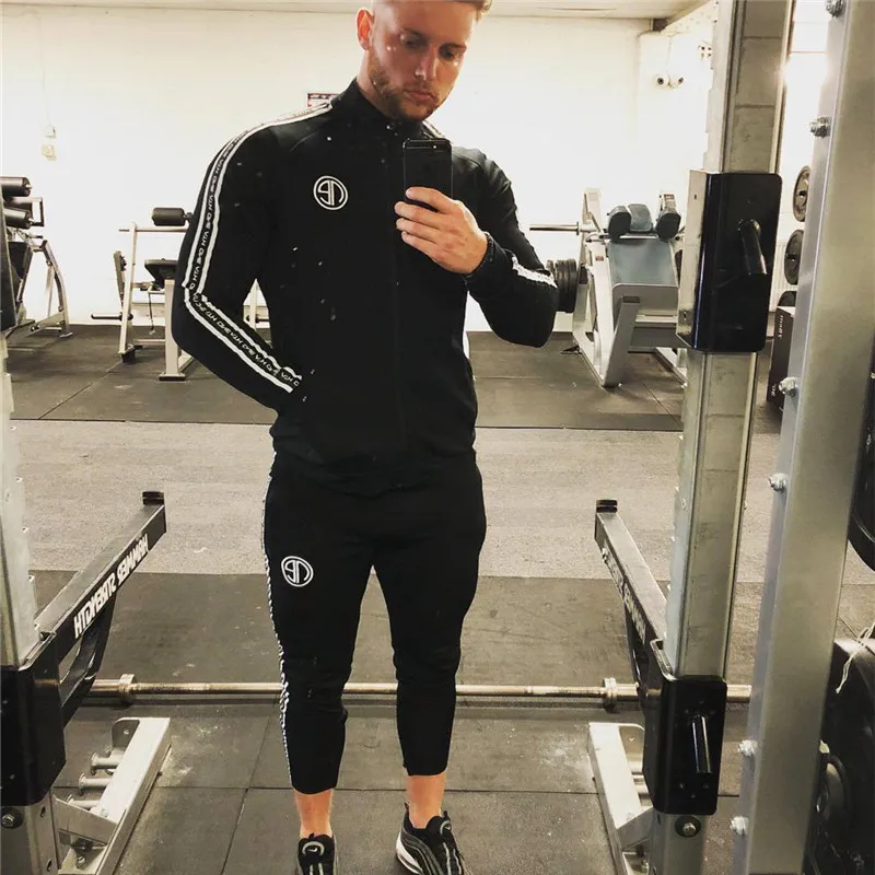 2019 спортивный костюм Мужская куртка для бодибилдинга брюки спортивные костюмы