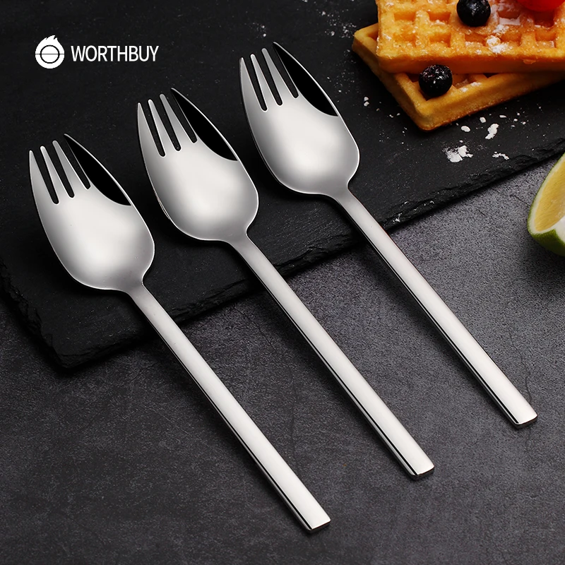 

WORTHBUY многофункциональная столовая вилка 304 вилка из нержавеющей стали ложка с длинной ручкой лапша фруктовая вилка набор кухонных еды