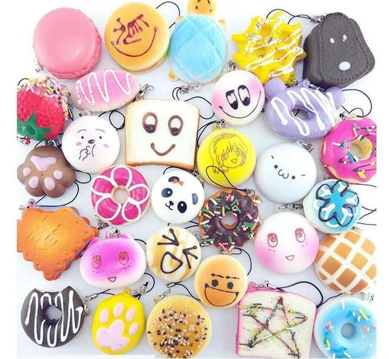 

10Pcs Jumbo Medium Mini Random Squishy Panda/Bread/Cake/Buns/Donut Phone Straps Fidget Toys Decompression Squeeze Vent Toys Gift