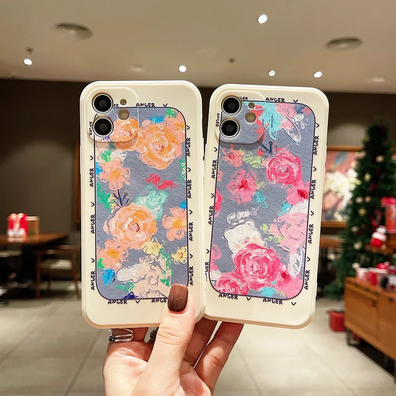 

Oil Painting Floral Phone Case For iphone 11 Pro 13 12 Pro Max XR X XS Max 6 7 8 Plus 12 Mini SE 2020 Soft Silicone Cover
