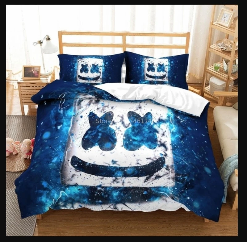 

3D Marshmello Dj Cartoon Duvet Cover Pillowcases Comforter Cover Bed Linens Bedclothes Twin Full Queen King Size Bedding Size