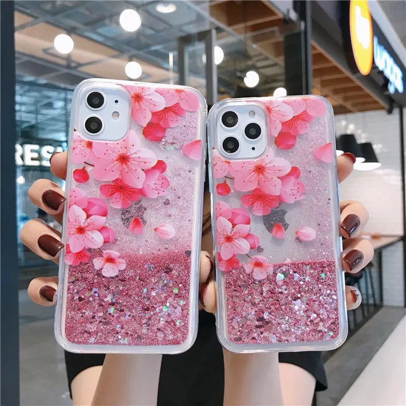 Блестящий Прозрачный чехол для телефона iPhone 11 Pro Max X XR Xs с блестящими листьями