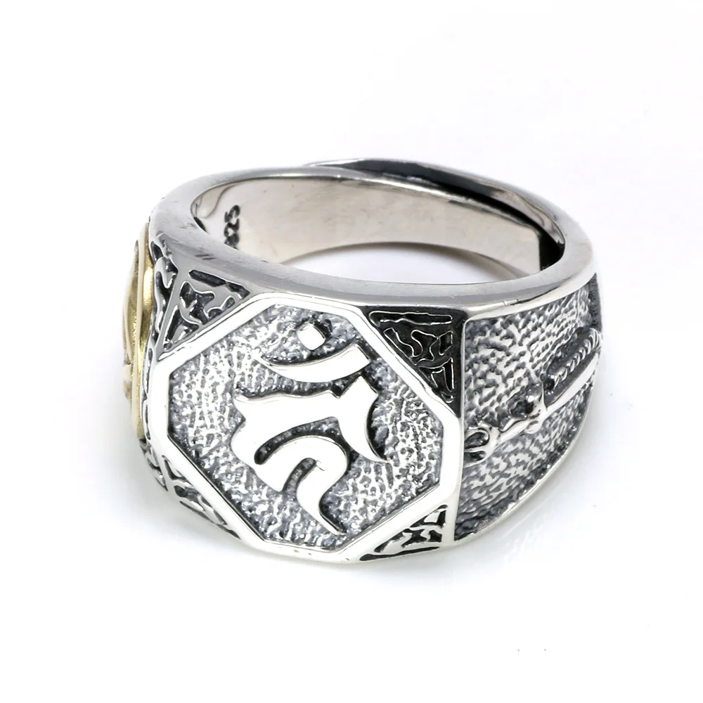 Тяжелые твердые 925 пробы серебряные мужские кольца перстни мантра Ом Мани Падме