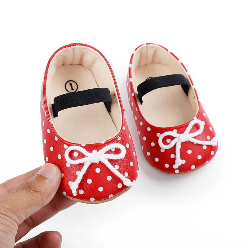 

Baby Girl Shoes Lovely Baby Girls PU Bow Polka Dot Princess Shoes Crib Sole Sneaker First Walking Shoes 0-18M