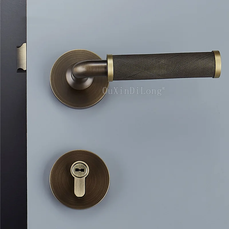 Bronze 1 комплект рифленый/текстурированный латунный материал интерьерный дверной замок гостиная/спальня Золотая дверная ручка замок для дверей 35-50 мм JF1883 - Цвет: Bronze
