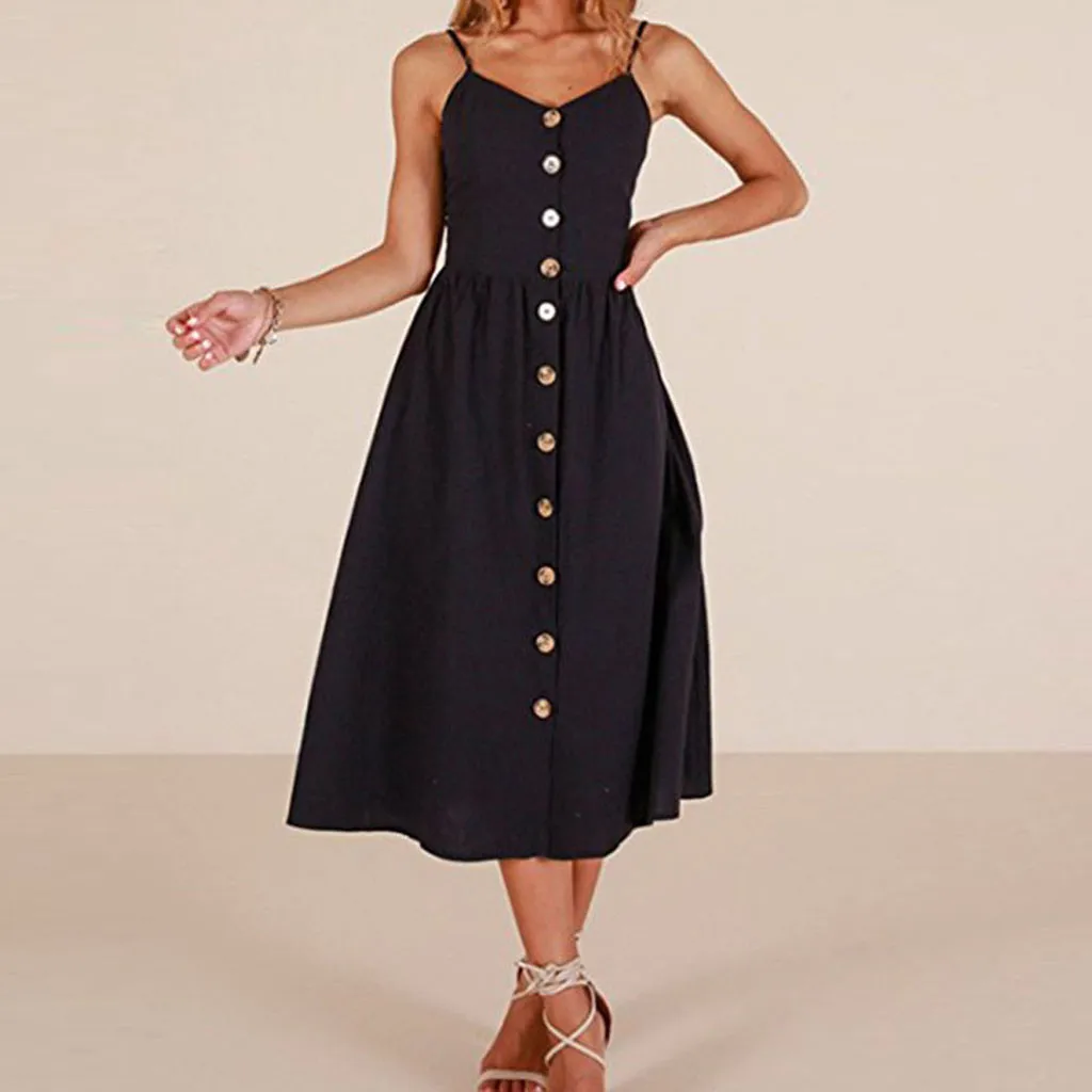 Ropa Mujer Bohemian Summer Beach Women Casual Dresses Sexy Printing Buttons Off Shoulder Sleeveless Party Night Solid Dress | Женская