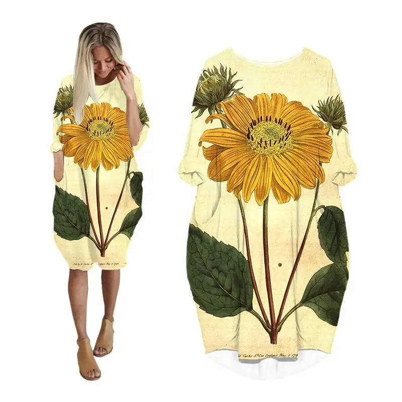 

LIASOSO NEW Dresses for Women 2021 Plant Sunflower 3D Print Fashion Dresses Women Funny Harajuku Long-sleeve Woman Dress