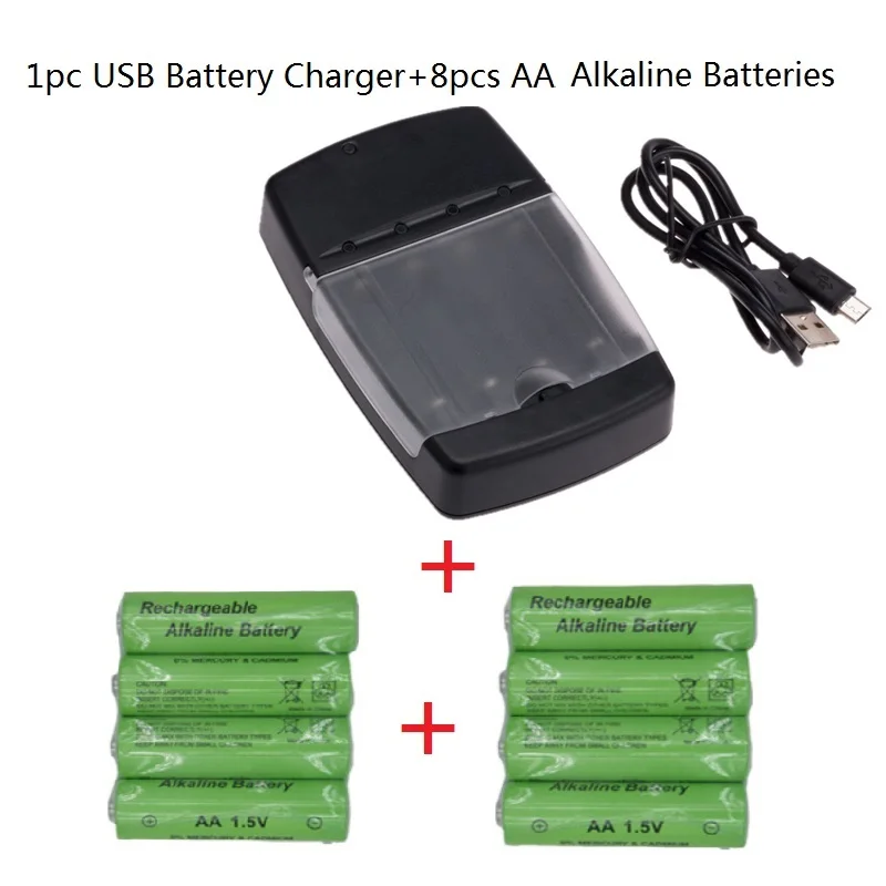 Умное usb-устройство для Батарея Зарядное устройство для LR03 AA LR6 ААА щелочные батареи 1,5 V Перезаряжаемые Батарея с Светодиодный индикатор интеллигентая(ый) Зарядное устройство - Цвет: charger with 8pcsAA