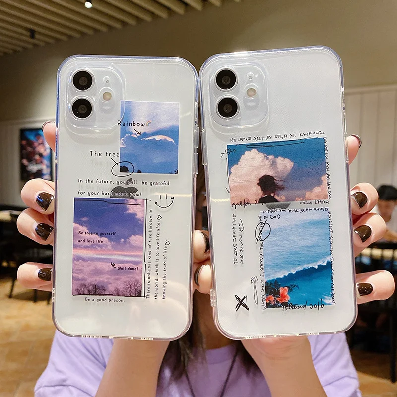 

Transparent label cloud suitable for iphone13 mobile phone case new 12pro Apple 11 Creative Illustration x protective case