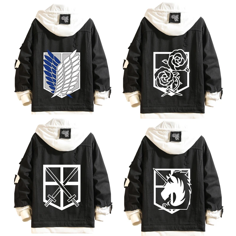

2021 Hoodie Attack on Titan Denim Jacket Scout Regiment Mikasa Ackerman Rival Cosplay Jeans Coats Eren Jager Hooded Jackets