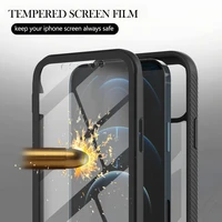 pet front film shockproof 3 in 1 transparent phone case for iphone 13 12 pro max mini 11 8 7 6 se 2020 360 full protection cover