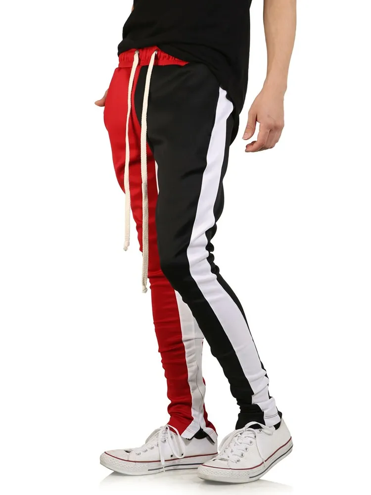Мужские Slim Fit Пот Штаны Drawstring полосатый спортивный Штаны Цвет Блок Лоскутная Бег Брюки спортивные хип-хоп брюки повседневные штаны