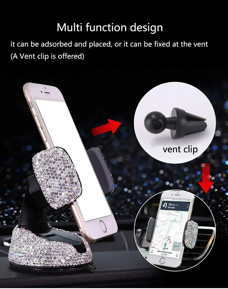 Универсальный автомобильный держатель для телефона со стразами на