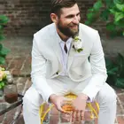 Красивые кремово-белые бриллиантовые облегающие мужские костюмы с заостренным лацканом на одной пуговице пиджак для выпусквечерние вечера (пиджак + брюки)