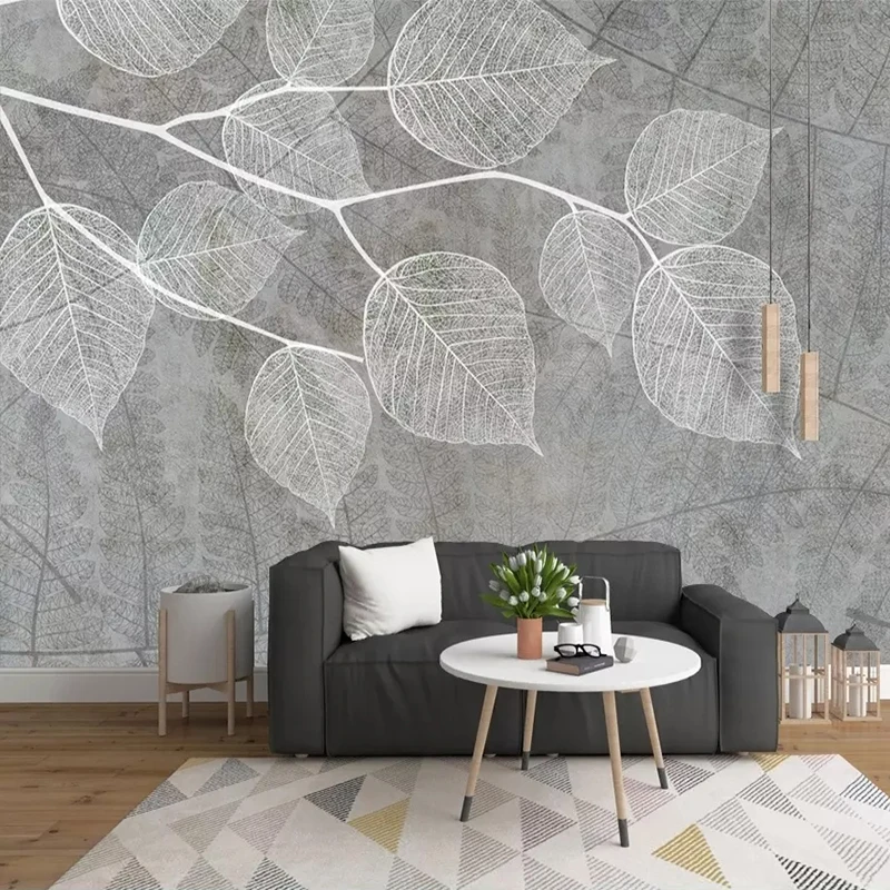 

Drop Shipping Custom 3D Photo Wallpaper Nordic Modern Hand Painted Grey Leaf Mural Wall Papers Home Decor Murals Wallpaper