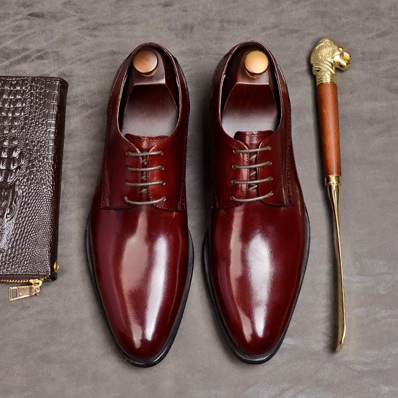 

Hand Made Mens Formal Shoes Genuine Leather Oxford Italian Dress Social Pointed Toe Lace Up Wedding Party Shoes For Men A175
