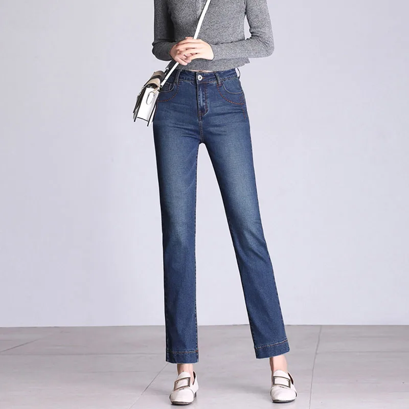 

Casual Slim Straight Jeans Women Large Size Mom Denim Pants High Waist 2020 New Arrival Good Quality Elastic Trousers Female