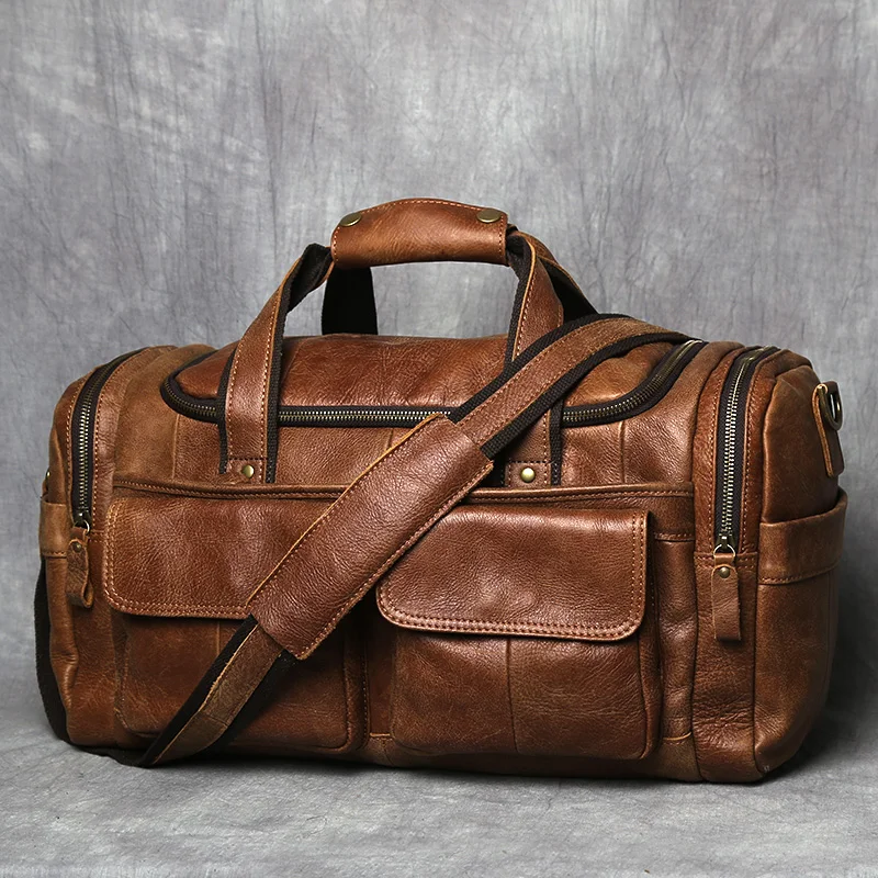 Men Genuine Leather Business LargeCapacity Luxury Travel Black Casual Genuine Leather Sport Vintage Handbag Shoulder Luggage Bag