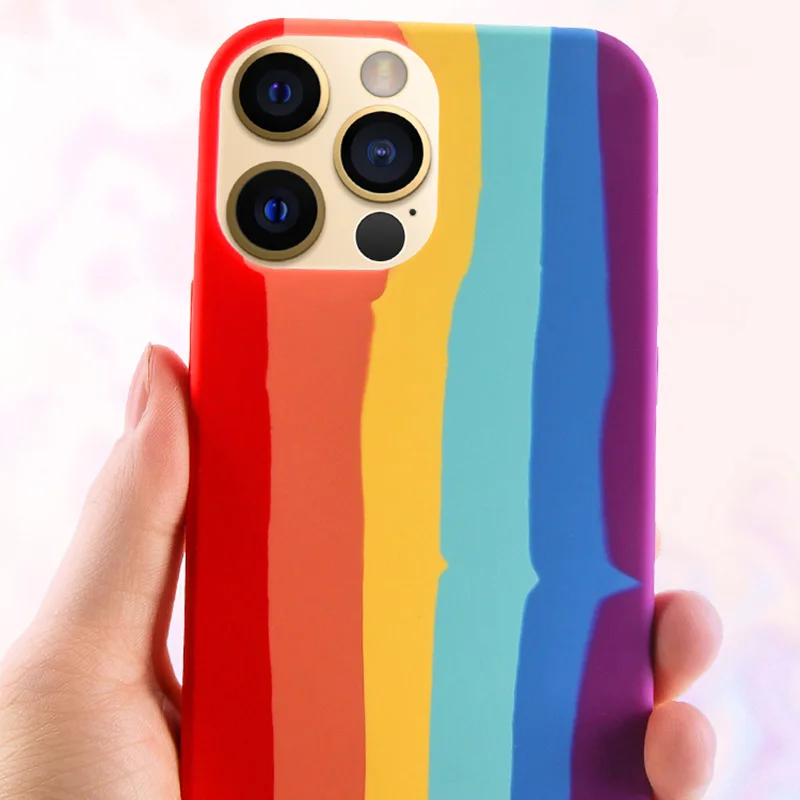 Жидкий силиконовый Радужный чехол для Apple iPhone 12 Mini 11 Pro Max X XR XS MAX 6 S 7 8 Plus SE2020 мягкий