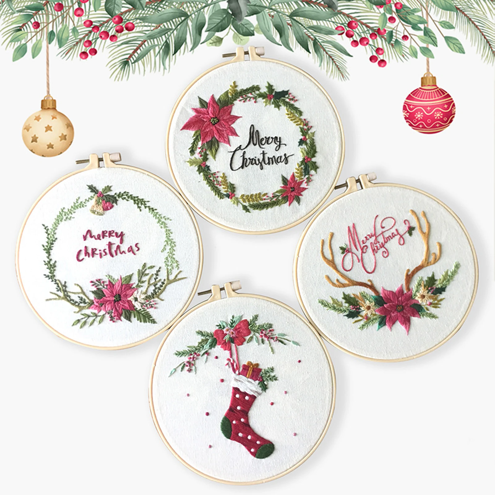

Diy Embroidery Flower Handwork Needlework Set For Beginner Cross Stitch Kit Ribbon Painting Embroidery Hoop Home Decoration