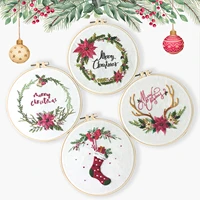 diy embroidery flower handwork needlework set for beginner cross stitch kit ribbon painting embroidery hoop home decoration