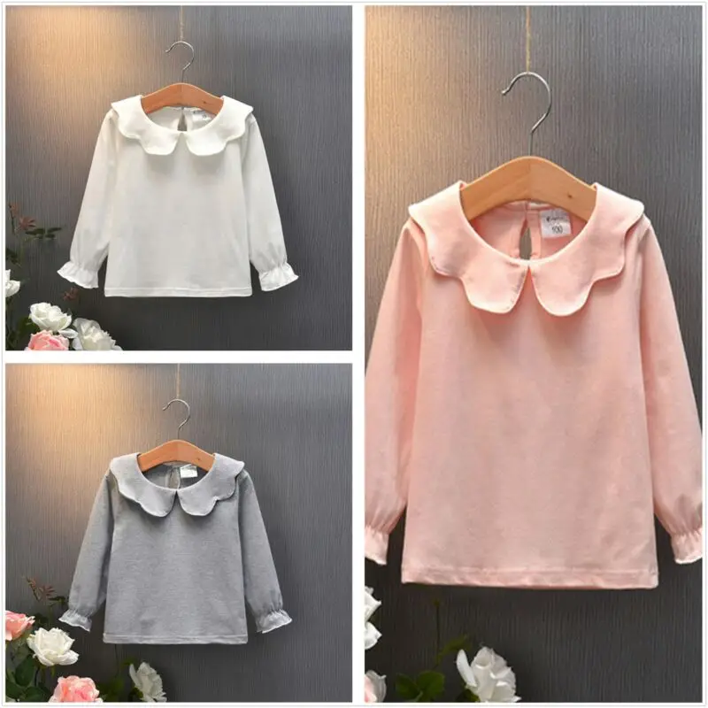 Блузка с длинными рукавами в стиле Питер Пэн для маленьких девочек 1-7 лет Топы