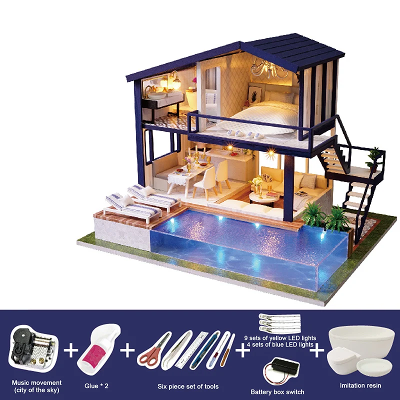 

1PC DIY 3D Wooden Mini Dollhouse Time Apartment Doll House With Furniture And Music Best Birthday Gift For Kids