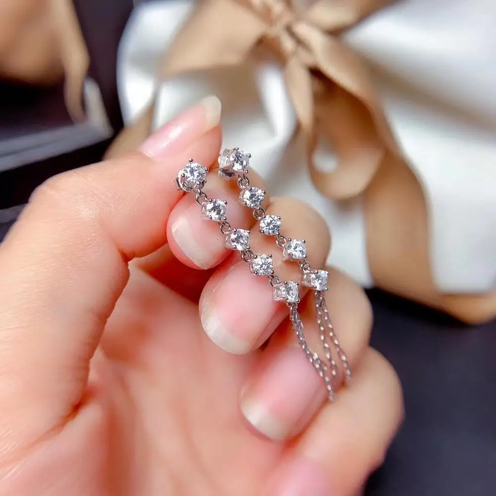 

MeiBaPJ высокое качество 5 мм Moissanite Роскошные висячие серьги из стерлингового серебра 925 пробы модные серьги для ушей ювелирные украшения для ж...