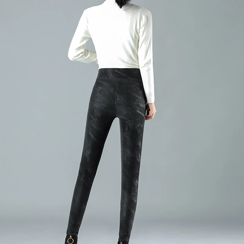 Женские плотные теплые штаны из искусственной кожи брюки с высокой талией