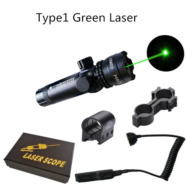 Type1 Green Laser Зеленый/красный точечный лазерный прицел набор тактическое оружие Регулируемый дистанционный переключатель давления винтовка прицел+ рейка крепление для ружья охоты - Цвет: Type1 Green Laser
