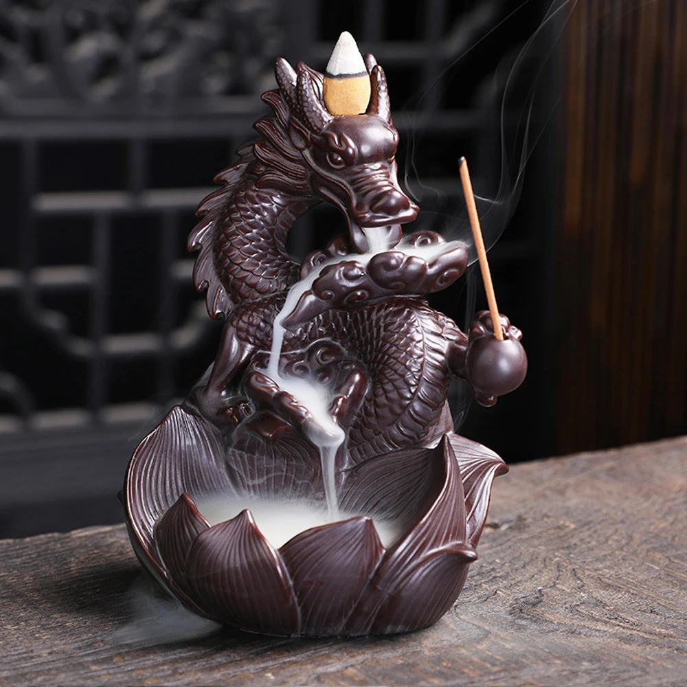 

Handmade Ceramic Dragon Backflow Incense Burner FengShui Smoke Waterfall Western Pterosaur Backflow Incense Holder Home Decor