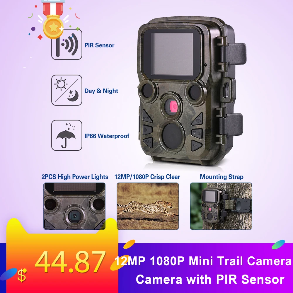 12MP 1080P мини-камера для охоты, игры на открытом воздухе, камера для разведения дикой природы с PIR датчиком 0,45 s, Быстрый триггер, IP66 водонепроницаемый